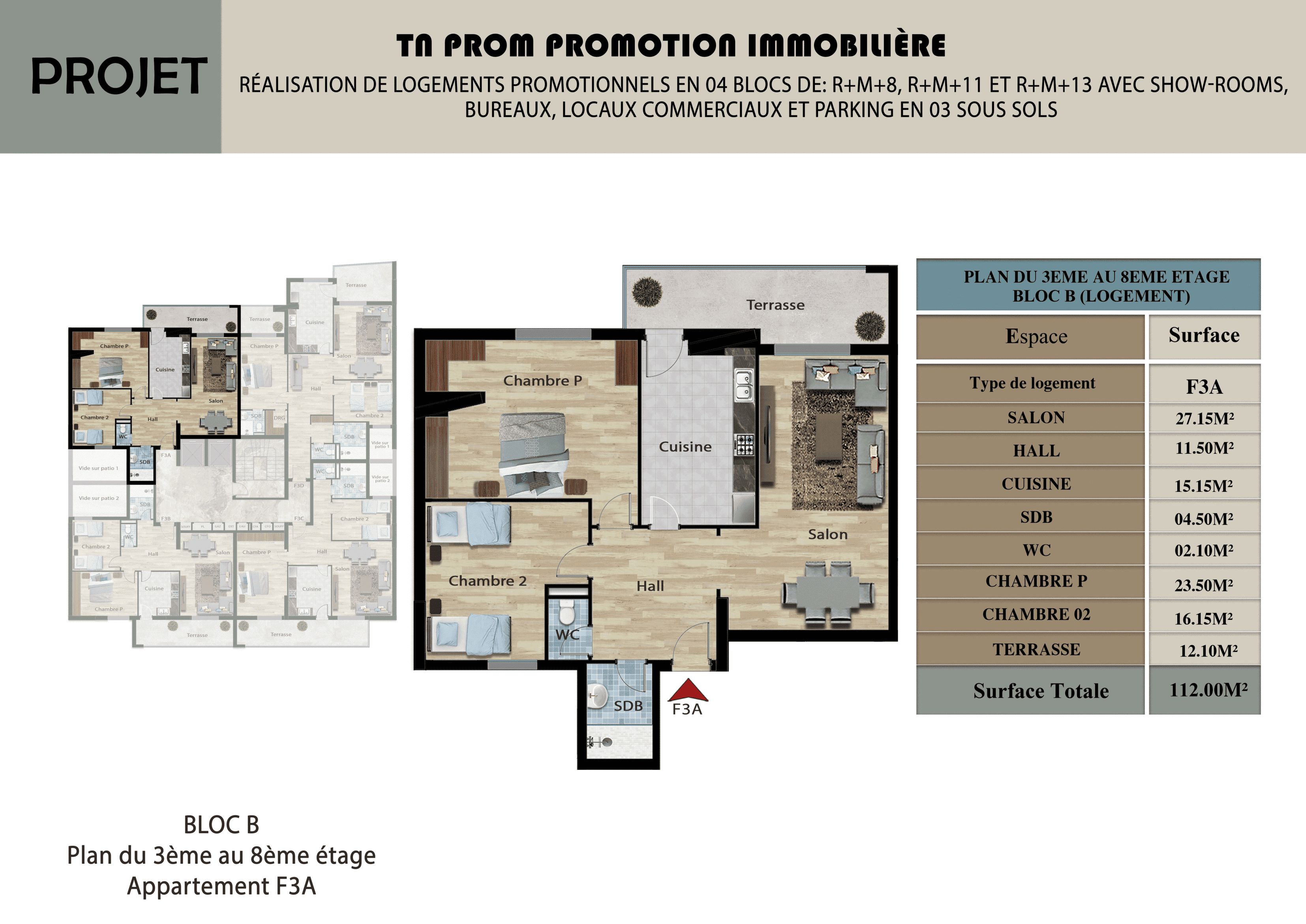 Plan F3 A - Bloc B